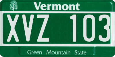 VT license plate XVZ103