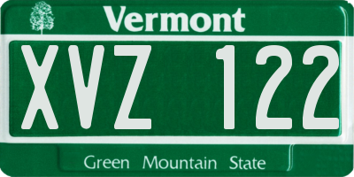 VT license plate XVZ122