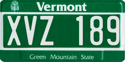 VT license plate XVZ189