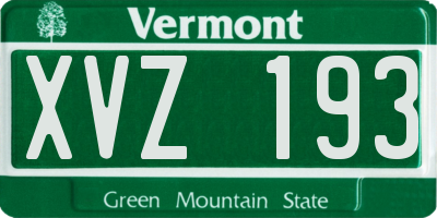 VT license plate XVZ193