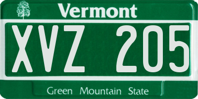 VT license plate XVZ205