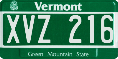 VT license plate XVZ216