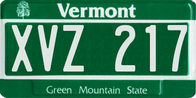 VT license plate XVZ217