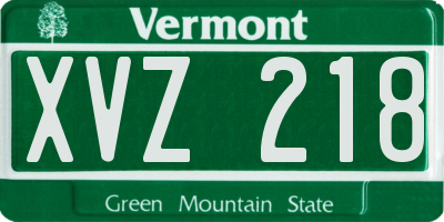 VT license plate XVZ218