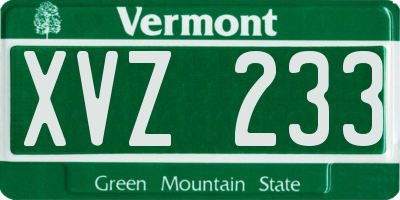 VT license plate XVZ233