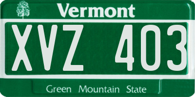 VT license plate XVZ403