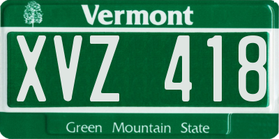 VT license plate XVZ418