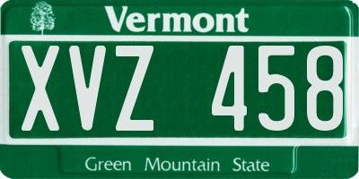 VT license plate XVZ458