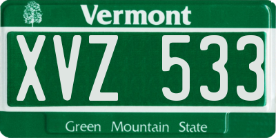 VT license plate XVZ533