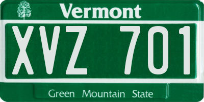 VT license plate XVZ701