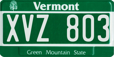 VT license plate XVZ803
