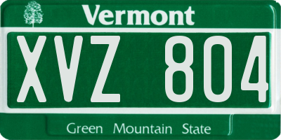 VT license plate XVZ804