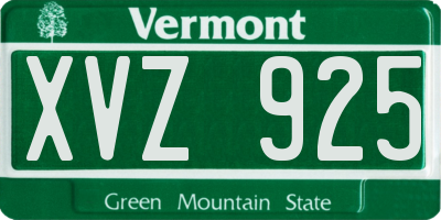 VT license plate XVZ925