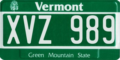 VT license plate XVZ989