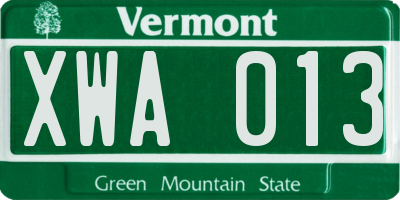 VT license plate XWA013