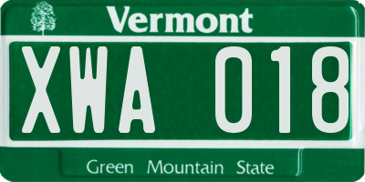 VT license plate XWA018
