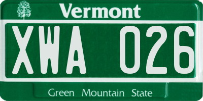VT license plate XWA026