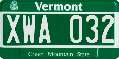 VT license plate XWA032