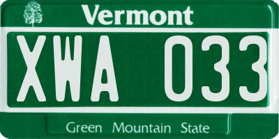 VT license plate XWA033