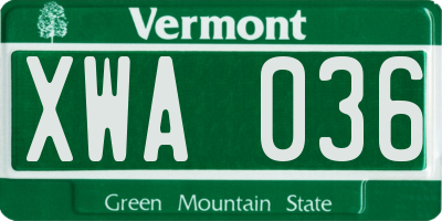 VT license plate XWA036