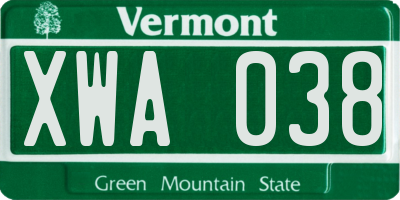 VT license plate XWA038