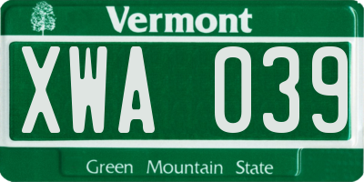 VT license plate XWA039