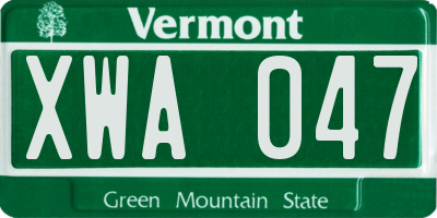 VT license plate XWA047