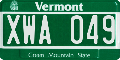 VT license plate XWA049