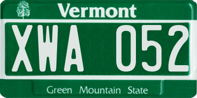 VT license plate XWA052