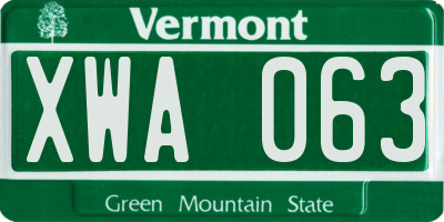VT license plate XWA063