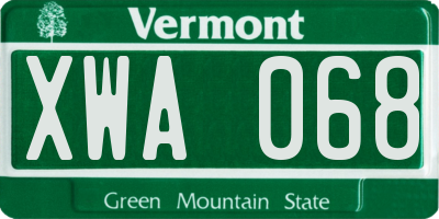 VT license plate XWA068