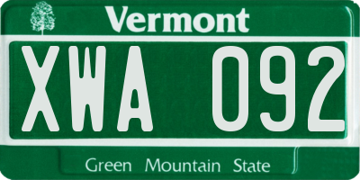 VT license plate XWA092