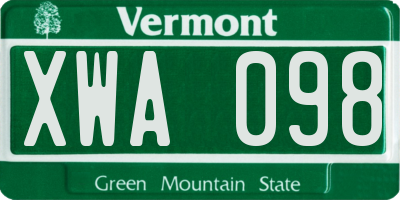 VT license plate XWA098