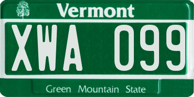 VT license plate XWA099