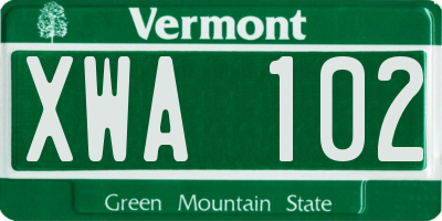VT license plate XWA102