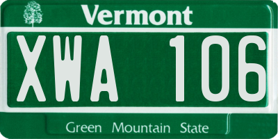 VT license plate XWA106
