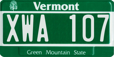 VT license plate XWA107