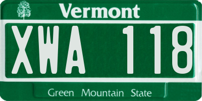 VT license plate XWA118