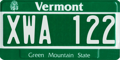 VT license plate XWA122