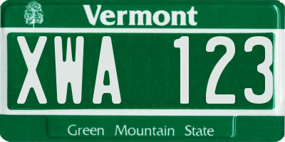 VT license plate XWA123