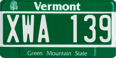 VT license plate XWA139