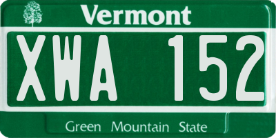 VT license plate XWA152