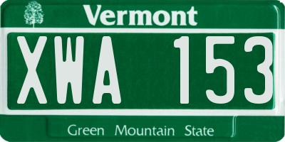 VT license plate XWA153