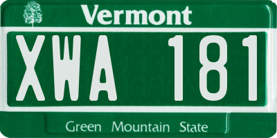 VT license plate XWA181