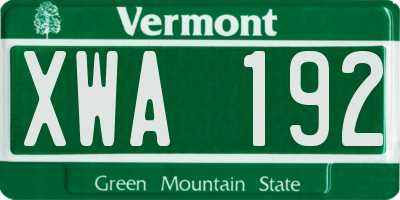 VT license plate XWA192