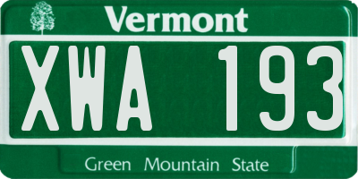 VT license plate XWA193