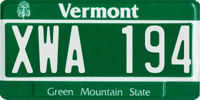 VT license plate XWA194