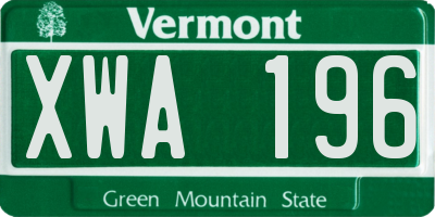 VT license plate XWA196