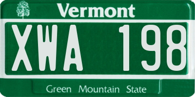 VT license plate XWA198