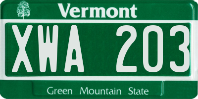 VT license plate XWA203